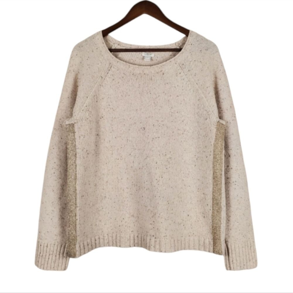 J. CREW FACTORY Lambswool Speckled Raglan Crewneck Sweater Size L Neutral